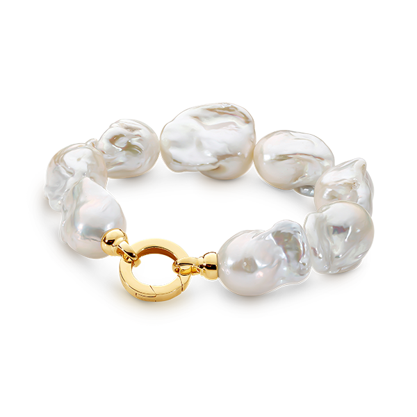 9ct Yellow Gold Freshwater Pearl Baroque Bracelet 