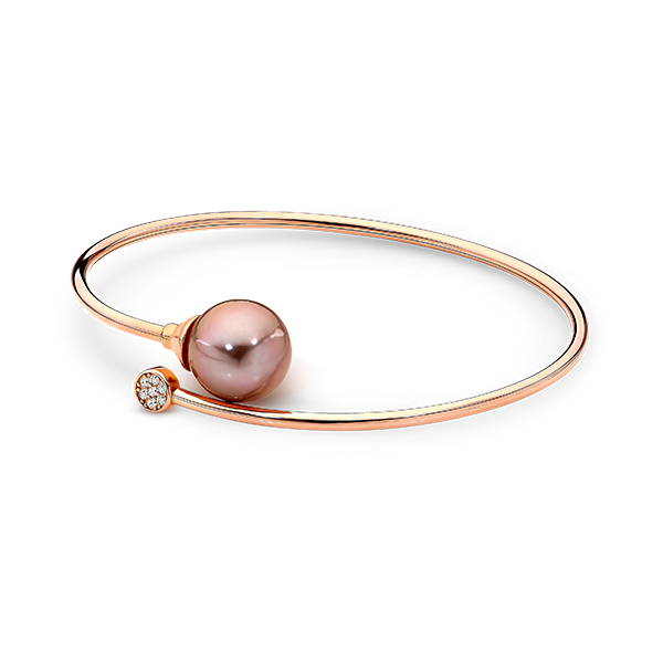 Sterling Silver & Rose Gold Plated Freshwater Pearl Edison Bangle