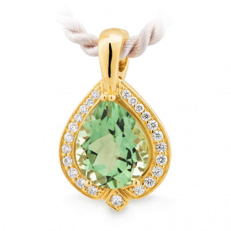 Green Amethyst & Diamond Claw-Bead Set Enhancer in 9ct Yellow Gold